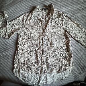 Leopard Top Small Long Sleeved Button Down Blouse